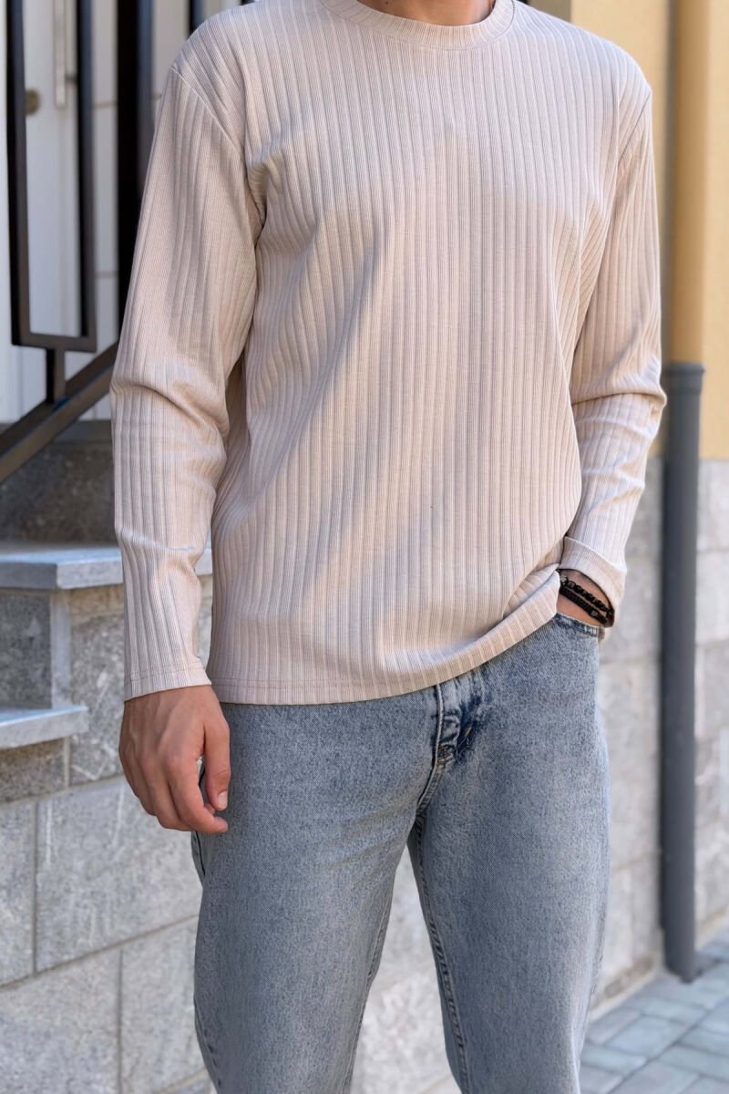 ONE COLOR ROUND NECK MEN SWEATSHIRT BEIGE/BEZHE - 4
