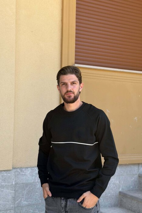 ONE COLOR ROUND NECK MEN SWEATSHIRT BLACK/ E ZEZE - KLAUDIO FASHION