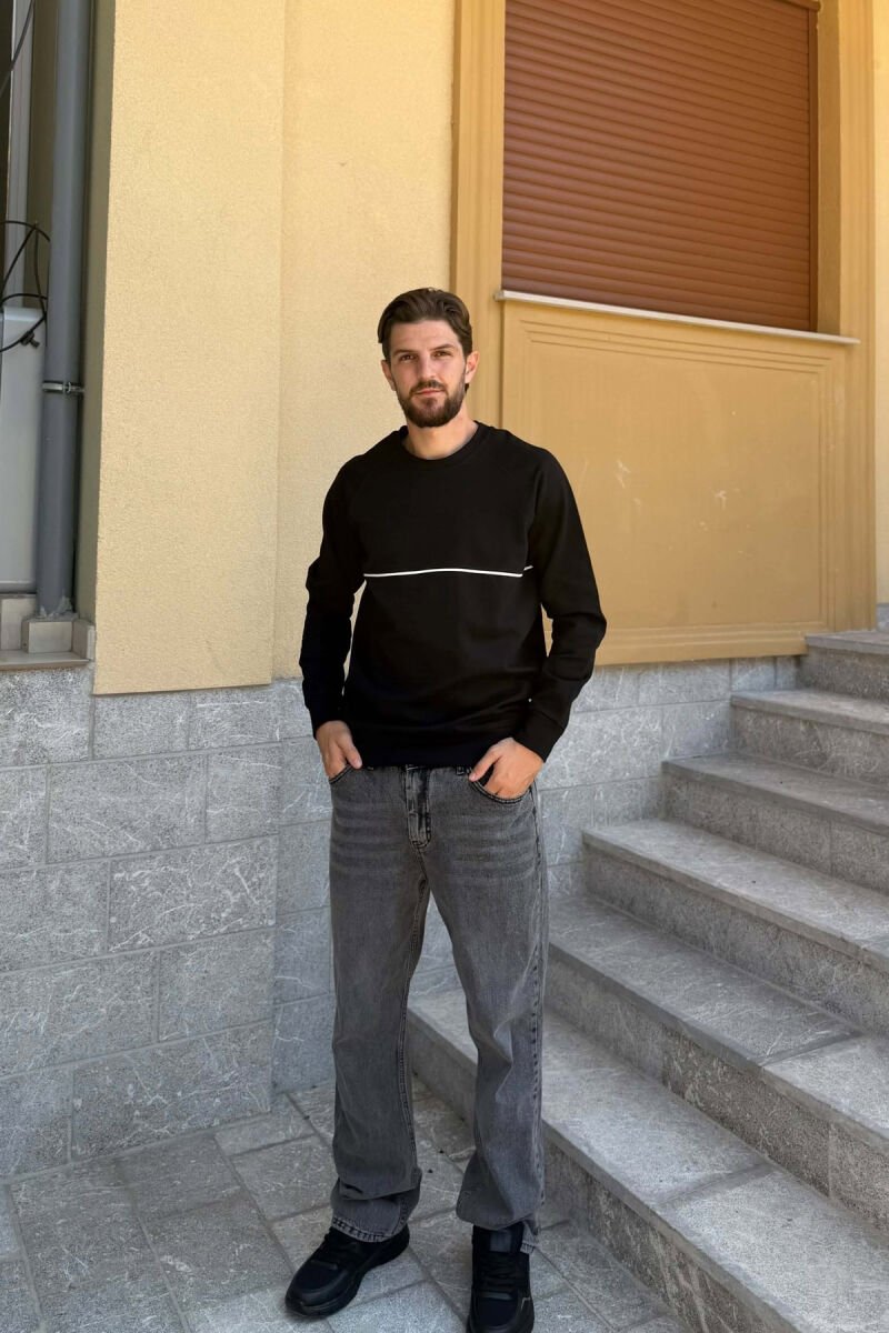 ONE COLOR ROUND NECK MEN SWEATSHIRT BLACK/ E ZEZE - 3