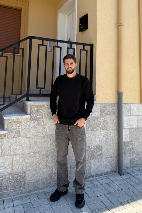 ONE COLOR ROUND NECK MEN SWEATSHIRT BLACK/ E ZEZE - 3