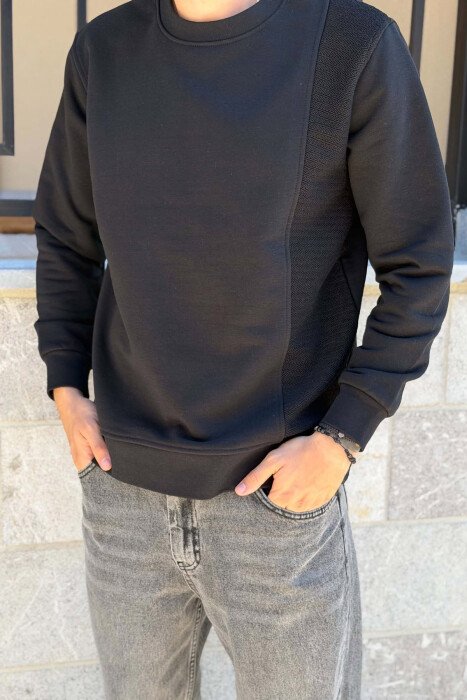 ONE COLOR ROUND NECK MEN SWEATSHIRT BLACK/ E ZEZE - 4