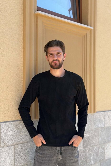 ONE COLOR ROUND NECK MEN SWEATSHIRT BLACK/ E ZEZE - 1