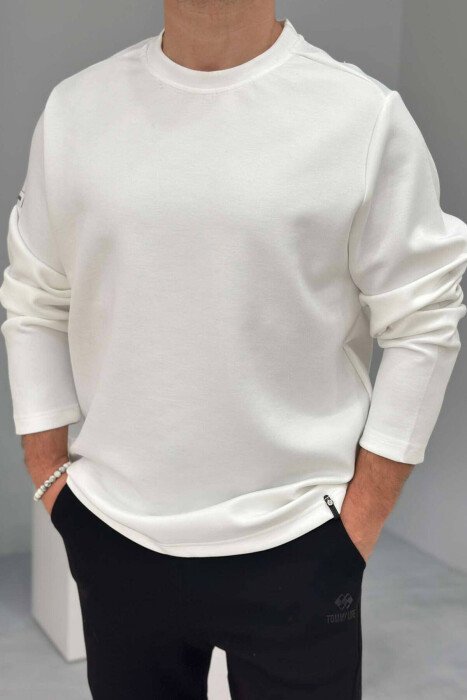 ONE COLOR ROUND NECK MEN SWEATSHIRT CREAM/KREM - KLAUDIO FASHION