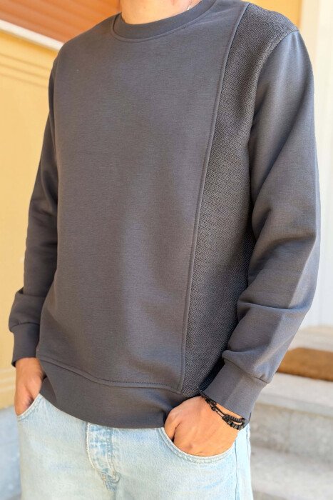 ONE COLOR ROUND NECK MEN SWEATSHIRT DARK GREY/GEE - 3