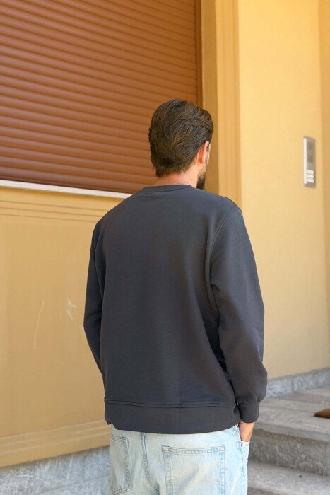 ONE COLOR ROUND NECK MEN SWEATSHIRT DARK GREY/GEE - 4