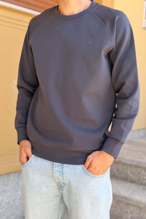 ONE COLOR ROUND NECK MEN SWEATSHIRT DARK GREY/GEE - 2