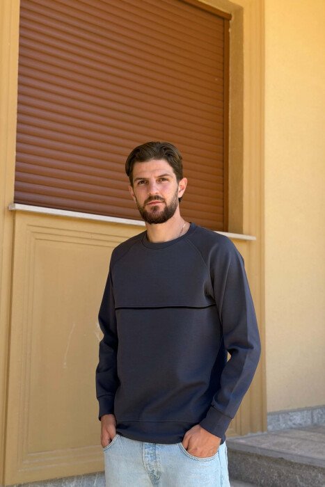ONE COLOR ROUND NECK MEN SWEATSHIRT DARK GREY/GEE - KLAUDIO FASHION