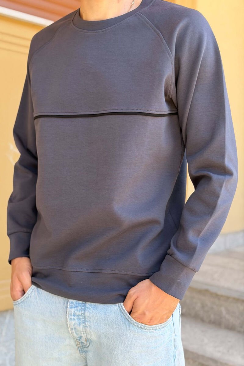 ONE COLOR ROUND NECK MEN SWEATSHIRT DARK GREY/GEE - 2