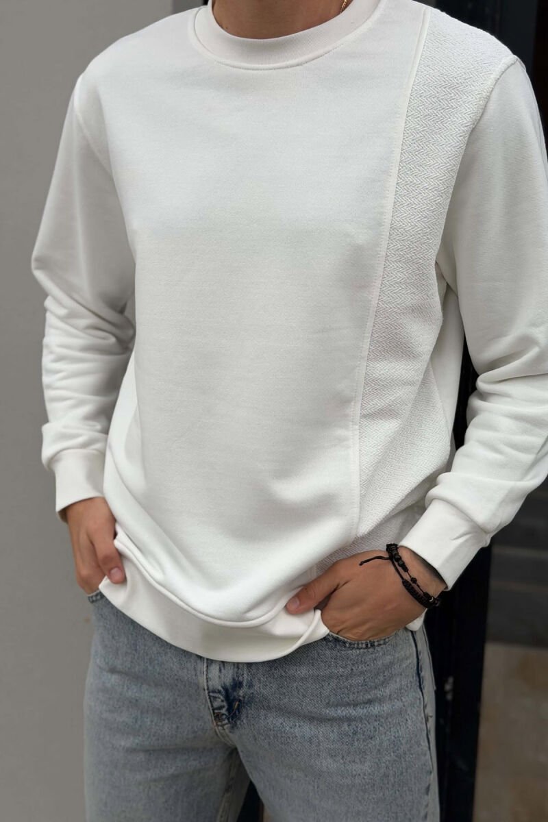 ONE COLOR ROUND NECK MEN SWEATSHIRT WHITE-E BARDHE - 4