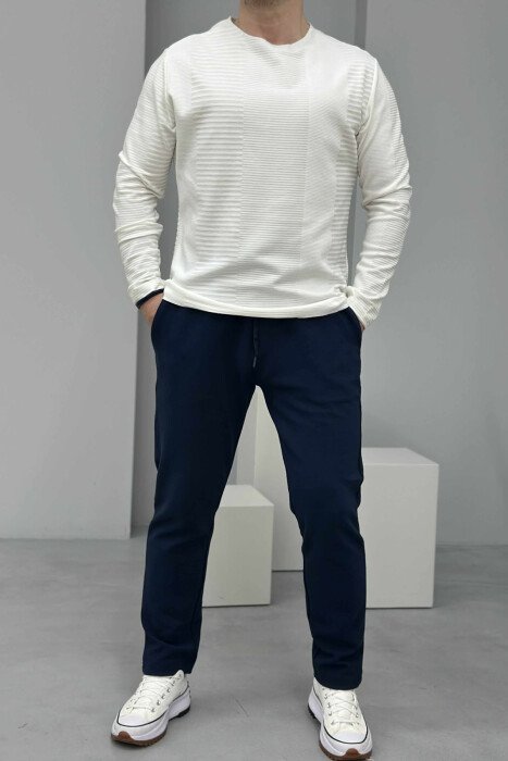 ONE COLOR ROUND NECK MEN SWEATSHIRT WHITE-E BARDHE - 1