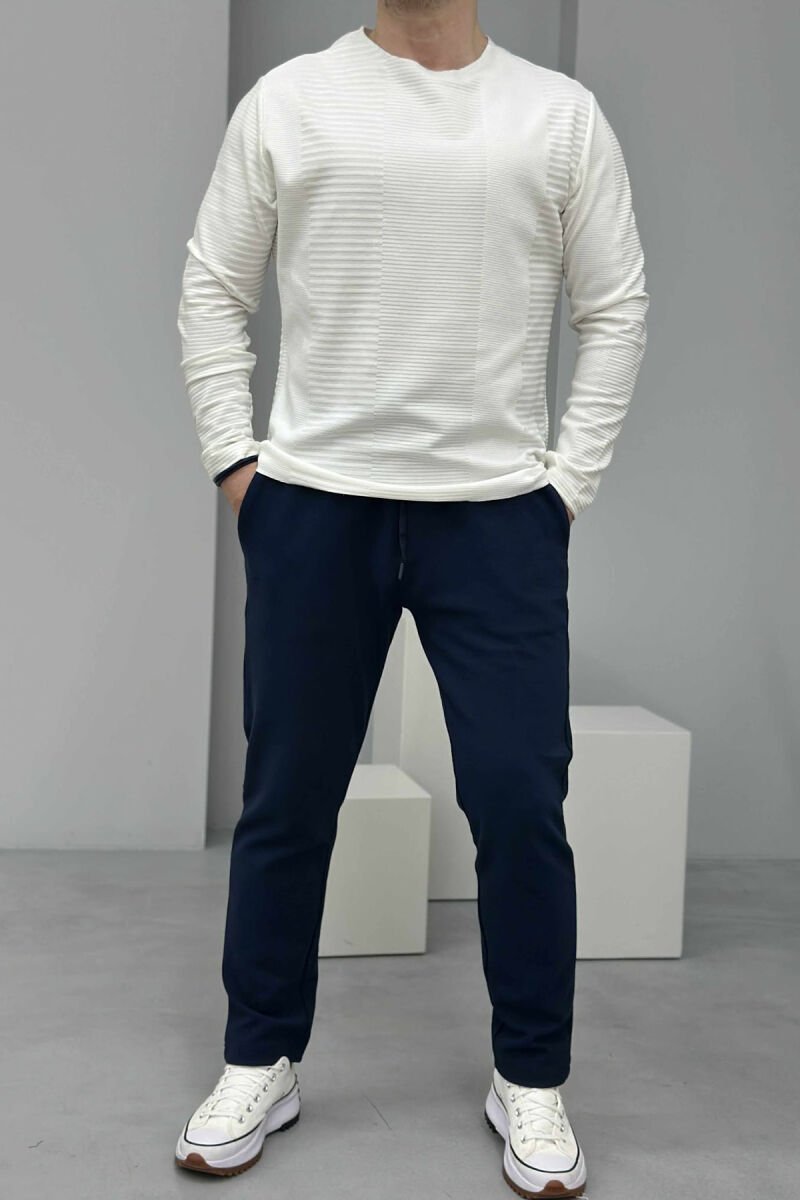 ONE COLOR ROUND NECK MEN SWEATSHIRT WHITE-E BARDHE - 1