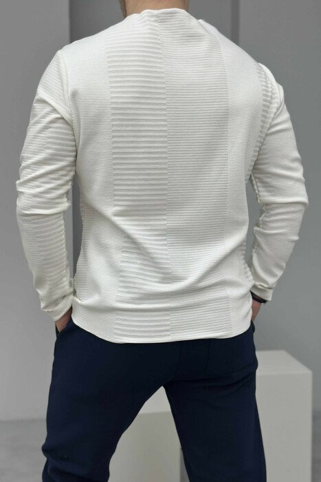 ONE COLOR ROUND NECK MEN SWEATSHIRT WHITE-E BARDHE - 3