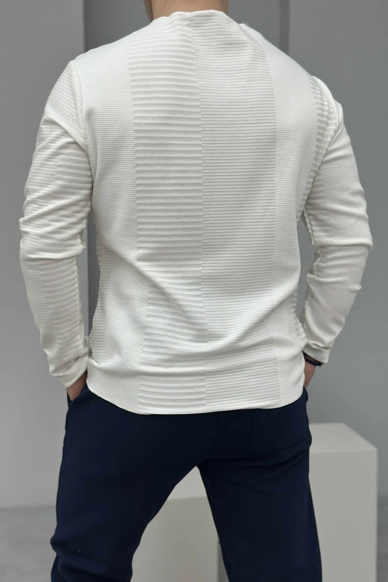 ONE COLOR ROUND NECK MEN SWEATSHIRT WHITE-E BARDHE - 3