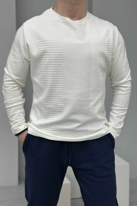 ONE COLOR ROUND NECK MEN SWEATSHIRT WHITE-E BARDHE - 2