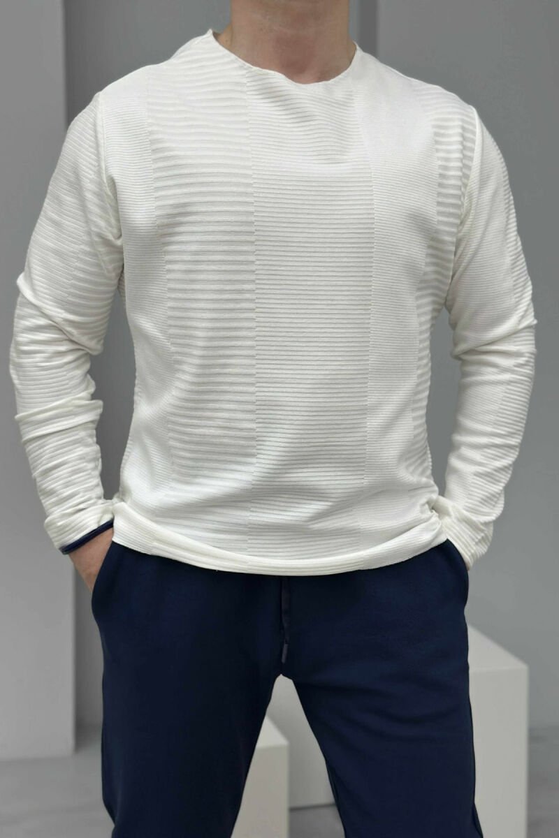 ONE COLOR ROUND NECK MEN SWEATSHIRT WHITE-E BARDHE - 2