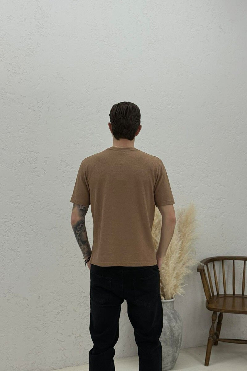 ONE COLOR ROUND NECK MEN T-SHIRT BEIGE/BEZHE - 3