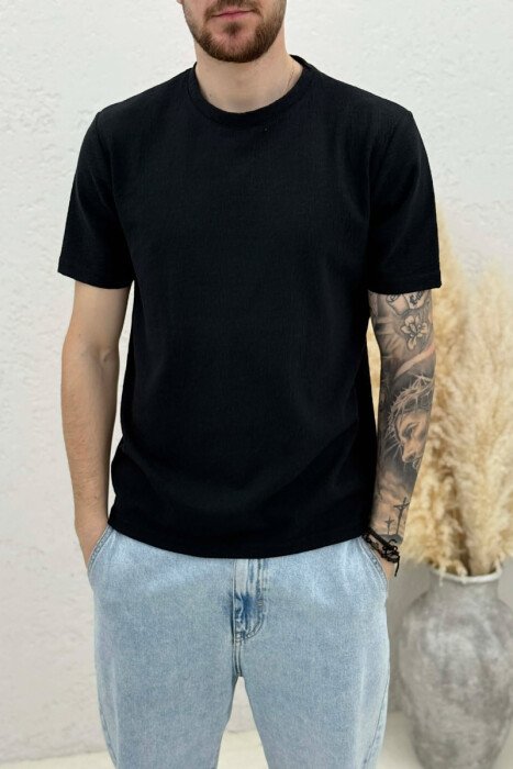 ONE COLOR ROUND NECK MEN T-SHIRT BLACK/ E ZEZE - 4