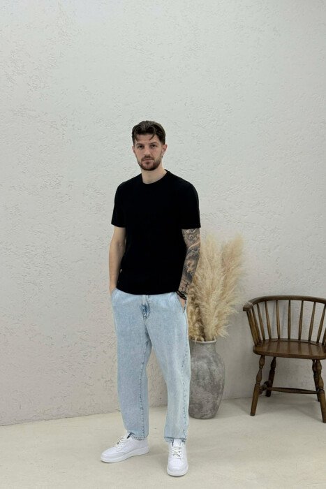 ONE COLOR ROUND NECK MEN T-SHIRT BLACK/ E ZEZE - 2