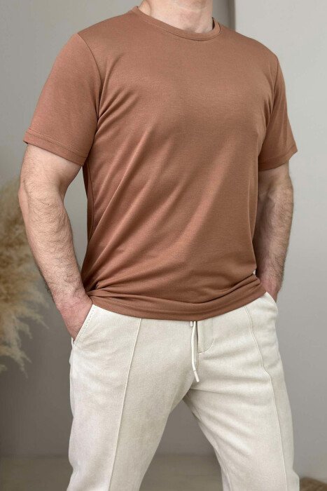 ONE COLOR ROUND NECK MEN T-SHIRT BRICK/TULLE - 1