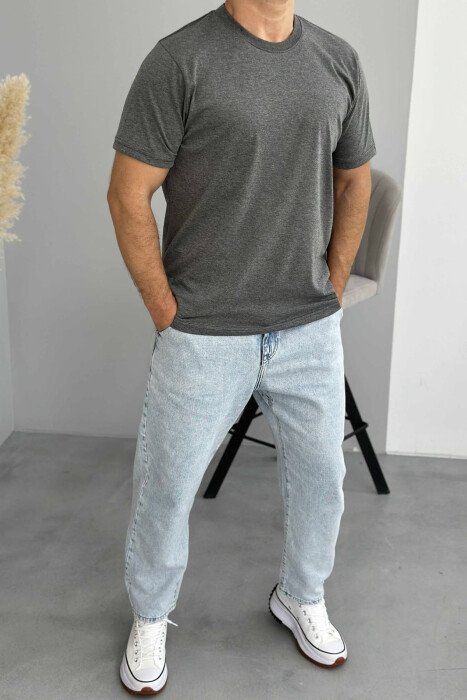 ONE COLOR ROUND NECK MEN T-SHIRT DARK GREY/GEE - 