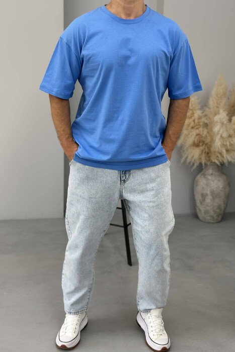 ONE COLOR ROUND NECK MEN T-SHIRT LIGHTBLUE/BZ - 