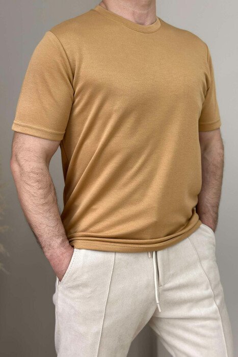 ONE COLOR ROUND NECK MEN T-SHIRT MUSTARD/MUSTARDE - 1