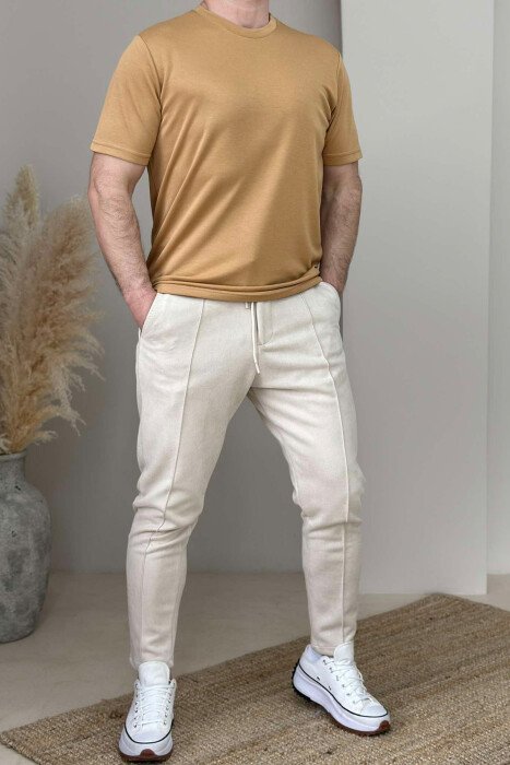 ONE COLOR ROUND NECK MEN T-SHIRT MUSTARD/MUSTARDE - 2