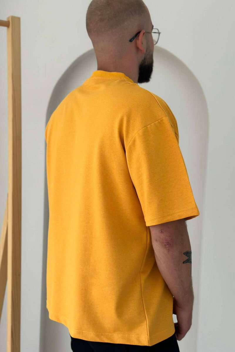 ONE COLOR ROUND NECK MEN T-SHIRT MUSTARD/MUSTARDE - 3