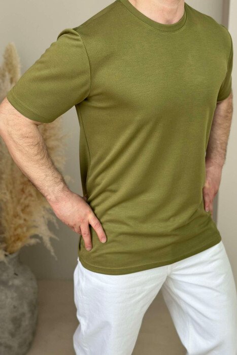 ONE COLOR ROUND NECK MEN T-SHIRT OLIVE/ULLI - 2
