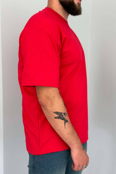 ONE COLOR ROUND NECK MEN T-SHIRT RED/E KUQE - 3