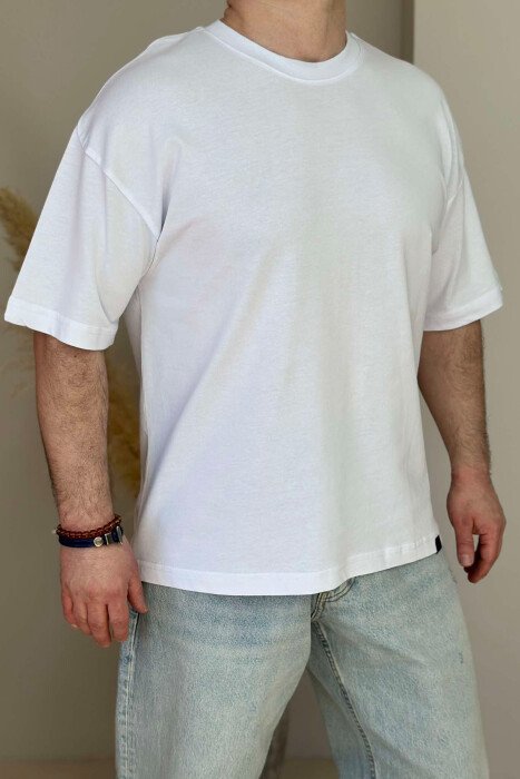 ONE COLOR ROUND NECK MEN T-SHIRT WHITE-E BARDHE 