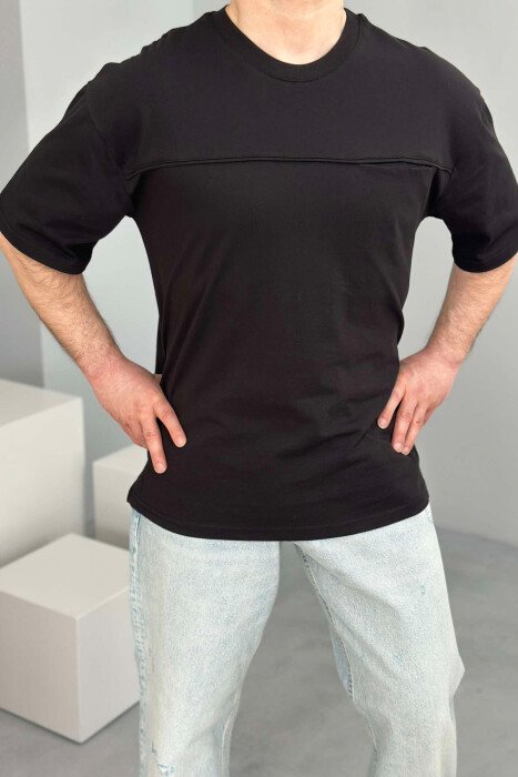 ONE COLOR ROUND NECK POCKET DETAIL MEN T-SHIRT BLACK/ E ZEZE - 1
