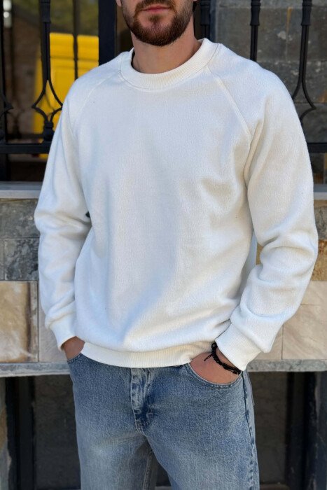 ONE COLOR ROUND NECK POLAR MEN SWEATSHIRT WHITE-E BARDHE - 2