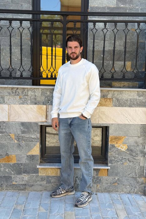 ONE COLOR ROUND NECK POLAR MEN SWEATSHIRT WHITE-E BARDHE - 3