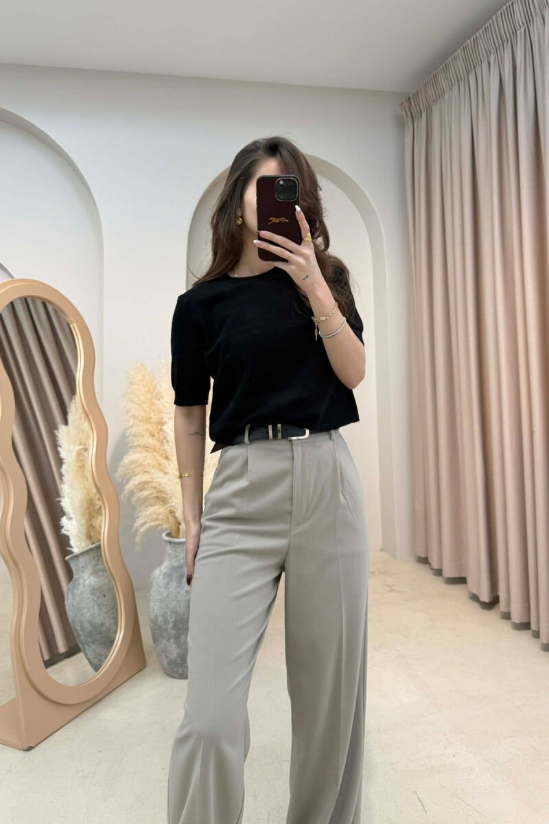 ONE COLOR ROUND NECK SHORT SLEEVE WOMEN SWEATER BLACK/ E ZEZE - 3
