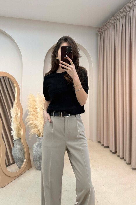ONE COLOR ROUND NECK SHORT SLEEVE WOMEN SWEATER BLACK/ E ZEZE 