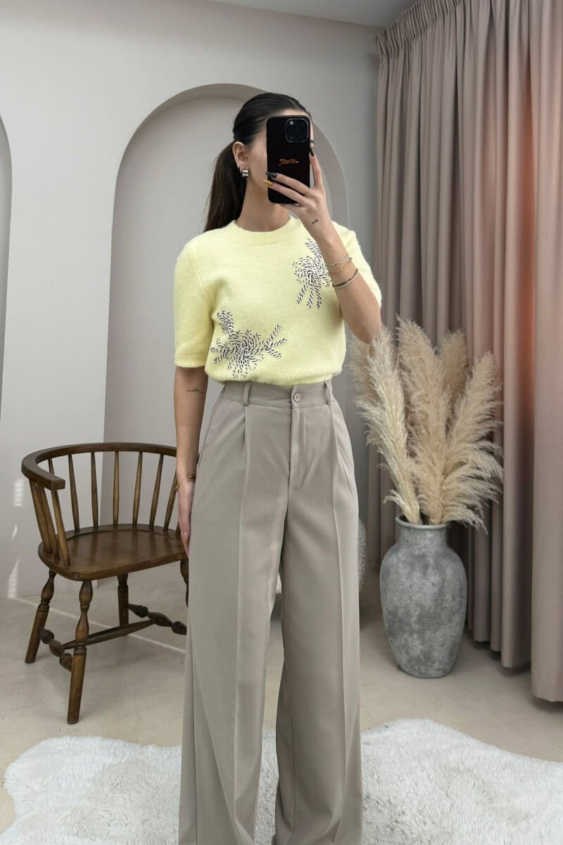 ONE COLOR ROUND NECK SHORT SLEEVE WOMEN SWEATER YELLOW/E VERDHE - 2