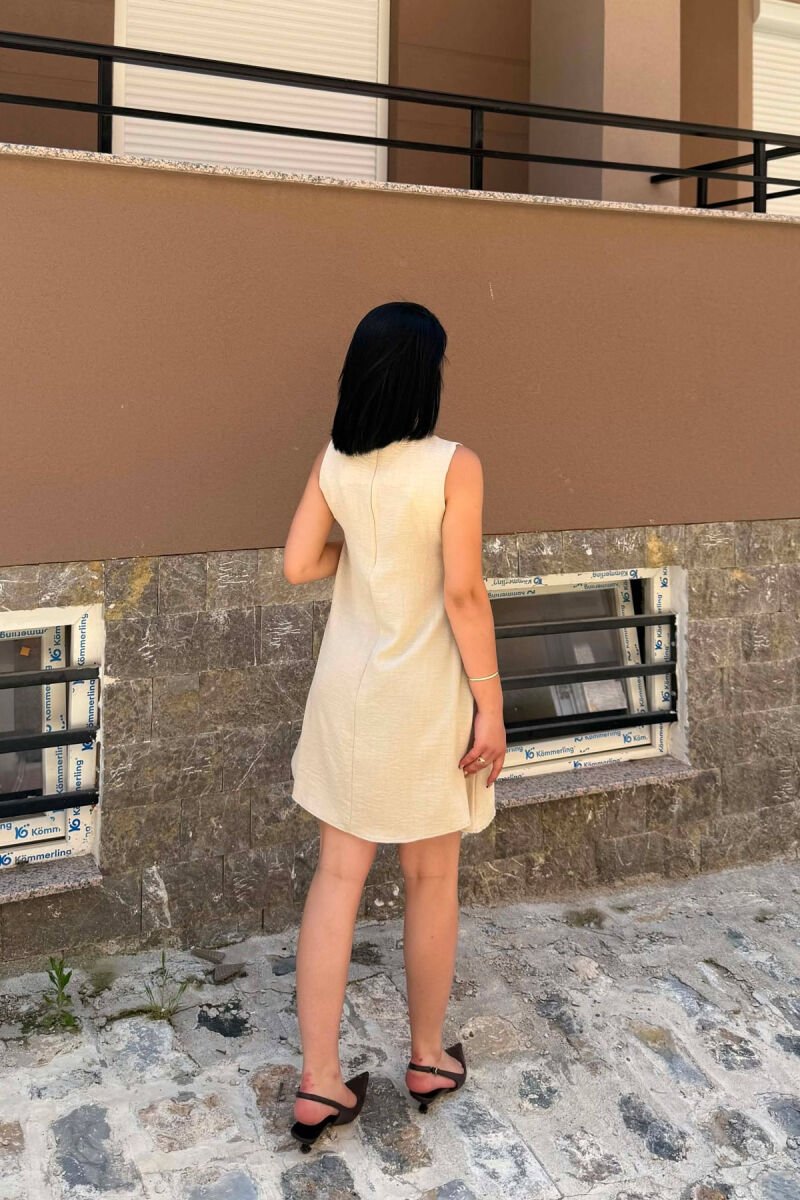 ONE COLOR ROUND NECK SHORT WOMAN DRESS BEIGE/BEZHE - 5