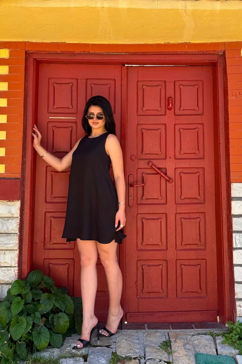 ONE COLOR ROUND NECK SHORT WOMAN DRESS BLACK/ E ZEZE - 2