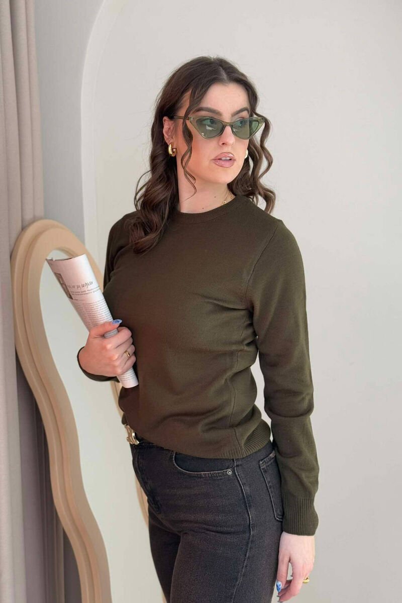 ONE COLOR ROUND NECK SIMPLE WOMEN SWEATER GREEN/JESHILE - 2