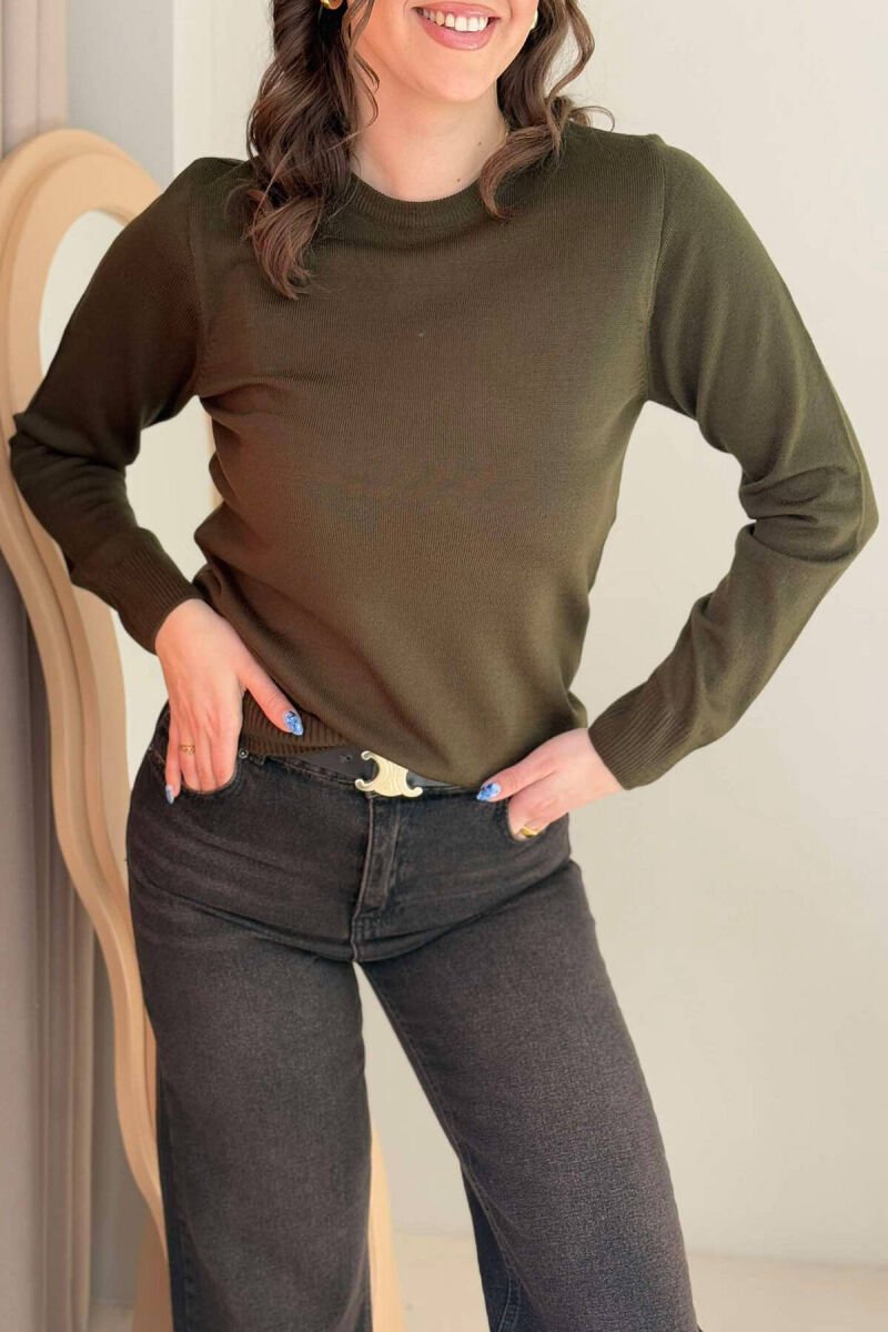 ONE COLOR ROUND NECK SIMPLE WOMEN SWEATER GREEN/JESHILE - 3
