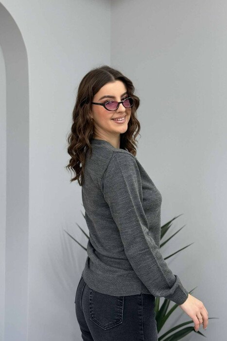 ONE COLOR ROUND NECK SIMPLE WOMEN SWEATER GREY/GRI - 4