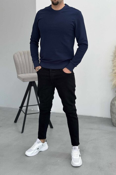 ONE COLOR ROUND NECK SIMPLE MEN SWEATSHIRT BLUE/BLU - KLAUDIO FASHION
