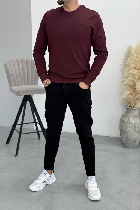 ONE COLOR ROUND NECK SIMPLE MEN SWEATSHIRT BURGUNDY/VISHNJE - KLAUDIO FASHION