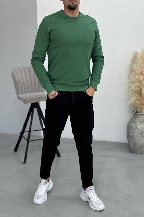 ONE COLOR ROUND NECK SIMPLE MEN SWEATSHIRT GREEN/JESHILE - KLAUDIO FASHION