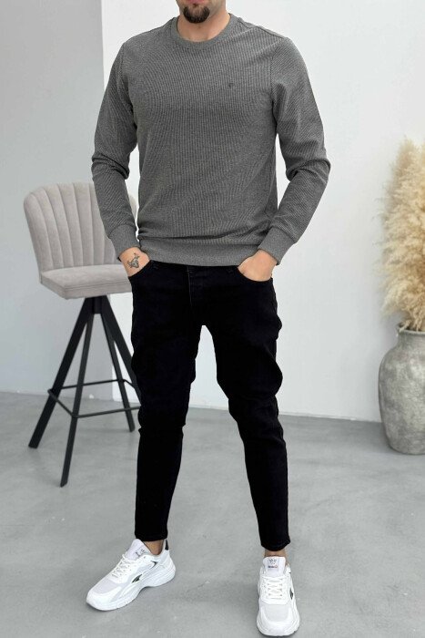 ONE COLOR ROUND NECK SIMPLE MEN SWEATSHIRT GREY/GRI - KLAUDIO FASHION