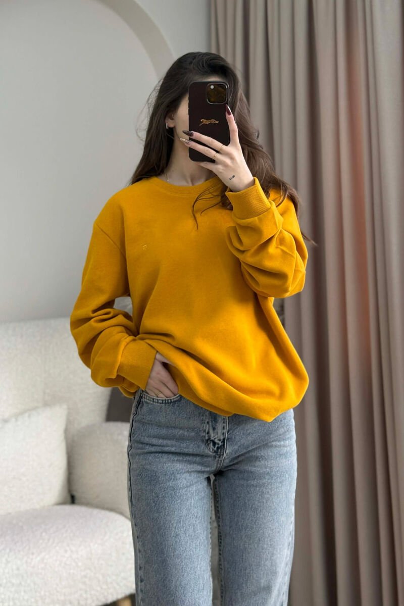 ONE COLOR ROUND NECK SIMPLE WOMEN SWEATSHIRT MUSTARD/MUSTARDE - 2