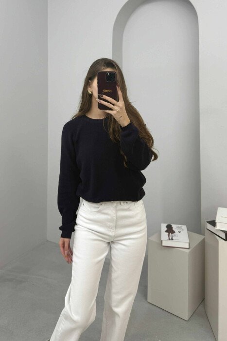 ONE COLOR ROUND NECK SIMPLE WOMEN SWEATER DARK PURPLE/LEJLA ERRET - 1