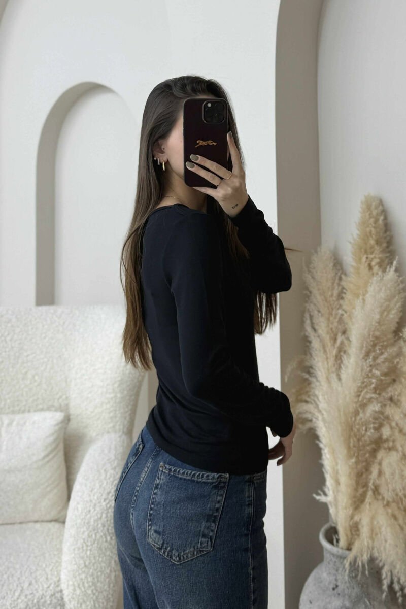 ONE COLOR ROUND NECK SIMPLE WOMEN SWEATSHIRT BLACK/ E ZEZE - 3