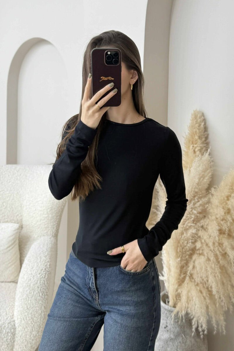 ONE COLOR ROUND NECK SIMPLE WOMEN SWEATSHIRT BLACK/ E ZEZE - 4